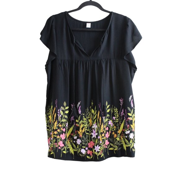 Old Navy Black Multicoloured Floral Print Peasant Blouse - Picture 13 of 14